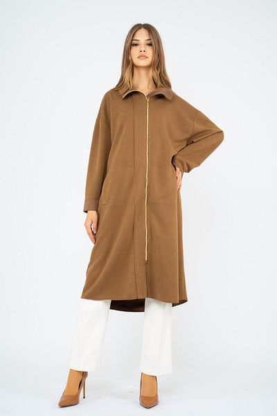 Ghisa 6515-23k Front Zippered Stand Collar Coat