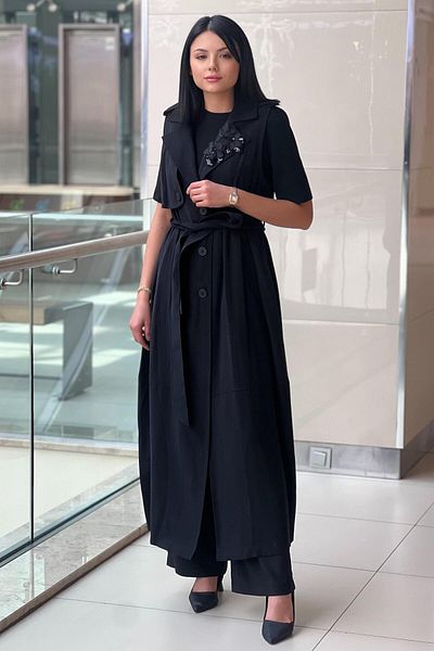 Nurcan Çetin Double Breasted Collar Embroidered Trench Vest