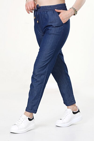 NEWCO NŐI csőszárú farmer megjelenésű vászon fűzős nadrág