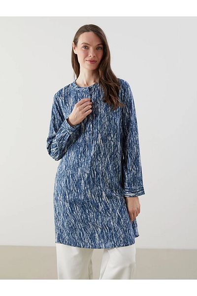 LC Waikiki Lcw Grace Blue Judge Collar Patterned Women's Tunic