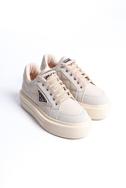 Zerenyus PRAG Premium Bağcıklı Ortopedik Kadın Sneaker - Krem