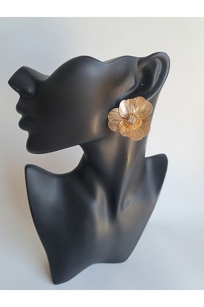 BHR AKSESUAR Gold Zircon Cubic Zirconia Flower Earrings