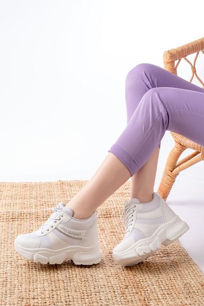 İNFON Infon F-209 White Lace-Up Mesh Casual Sports Shoes with Stone Accessories