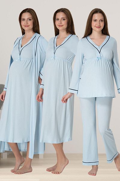 CT MODA Lohussa Rochie de maternitate pentru femei, albastru, cu design special, set de pijamale, set de 4 cămăși de noapte