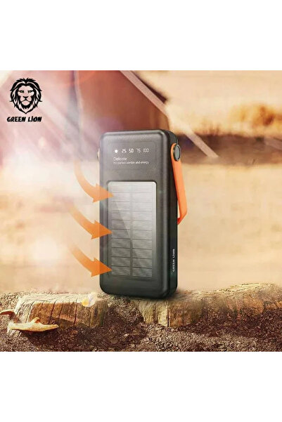 Green Lion 30000mAh Solar Power Bank, Dahili 4 Kablolu, PD 20W & QC 22.5W Hız...
