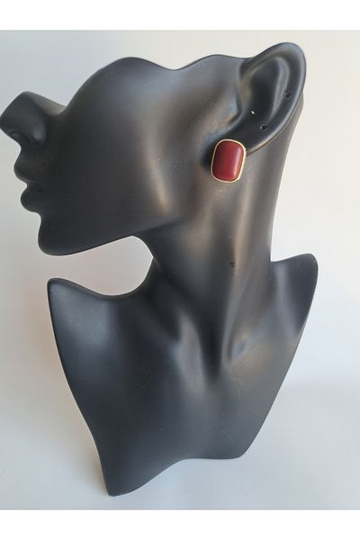 BHR AKSESUAR Burgundy Rectangular Earrings