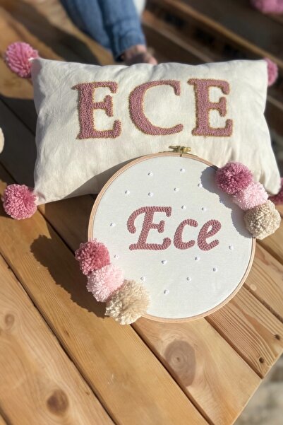 afralya home Punch Işlemeli Isimli Kapı Süsü Ve Takı Yastığı Takımı,bebek Hed...