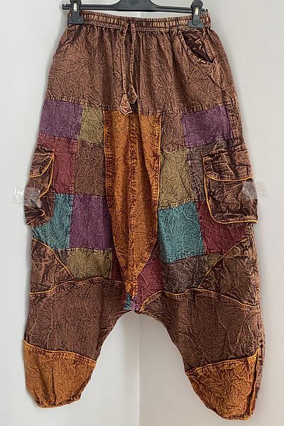 AYASOFYA OTANTIK Unisex Nepal Brown Ethnic μοτίβο με ελαστική μέση και πόδια Cargo τσέπες Casual Bohemian φαρδύ παντελόνι