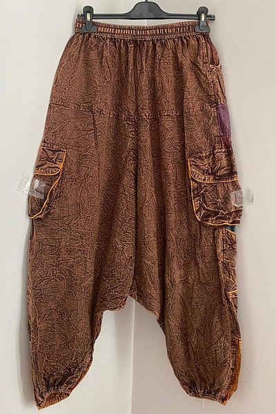AYASOFYA OTANTIK Unisex Nepal Brown Ethnic μοτίβο με ελαστική μέση και πόδια Cargo τσέπες Casual Bohemian φαρδύ παντελόνι