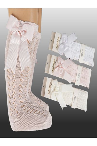 KIPIRIK BABY 3-Piece Baby Girl Knee Socks with Ribbon Detail