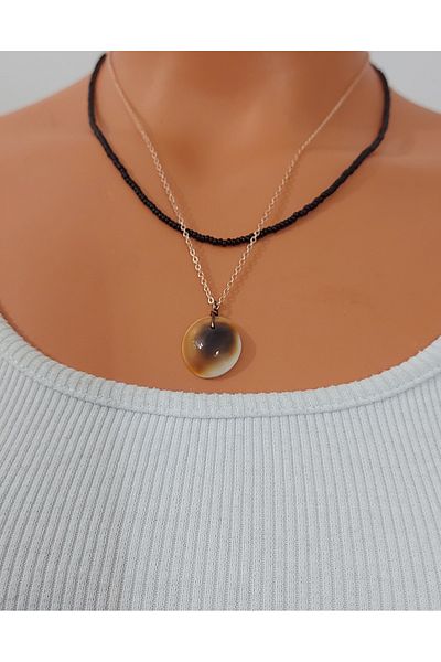 Nej Liar Stone, Chain-Beads Double Cord Necklace