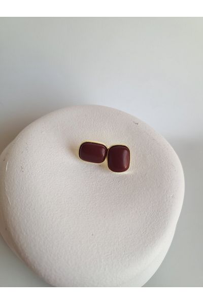 BHR AKSESUAR Burgundy Rectangular Earrings