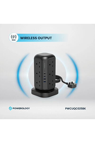 Powerology 12 Prizli GaN Kule Tipi Çoklu Priz USB ve Kablosuz Şarj