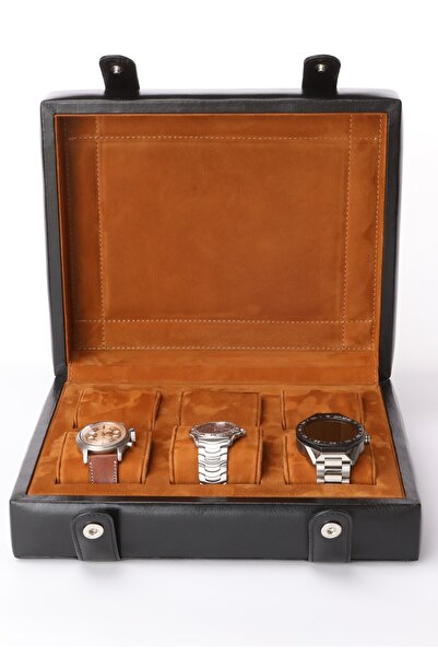 Onywatch Reverso Siyah Çoklu Saat Kutusu - Genuine Leather Watch Box Watch Case