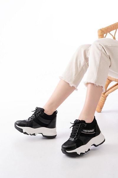 İNFON Infon F-209 Black Lace-Up Mesh Casual Sports Shoes with Stone Accessories