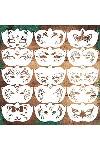 STENCİLTASARIM Stencil Tasarım 15 Adet SL089 Yüz Boyama Maskeleri SET36 Pasta...