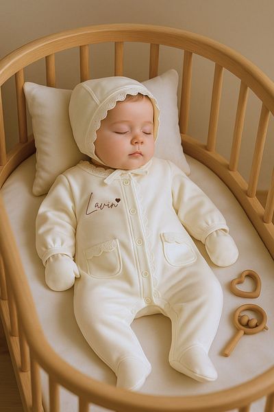 Minytrendy Baby Girl Name Embroidered Newborn Jumpsuit Vintage Scalloped Hospital Release Mevlüt Gift Baby Set