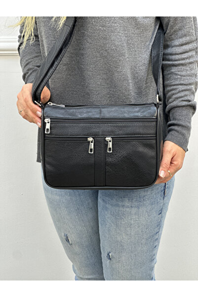 Deribag Hakiki Deri Orta Boy 5 Cepli Çapraz Kadın Çantası 24*19*7 Cm