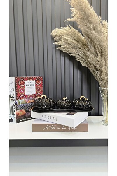 YNSK El Yapımı 3 lü Dekoratif Seramik Kabak Seti Tepsili