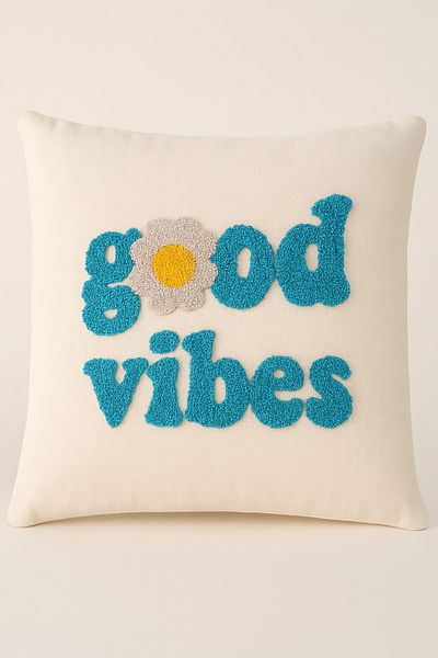 Rell Home غطاء وسادة منقوش عليه عبارة "Good Vibes"