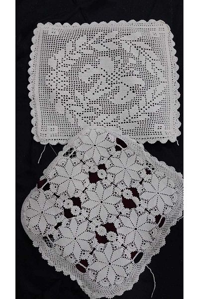 Papatyam Hand Knitted Crochet 2 Pieces 26X26 Throw Pillow Lace / Cotton Thread