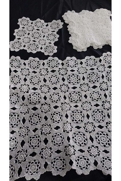 Papatyam Hand Knitted Tiq Work - 1 Piece (40X40) and 10 Pieces (20X20) Hand Work |   Lace / Vintage / Dowry Lace / Cotton Rope