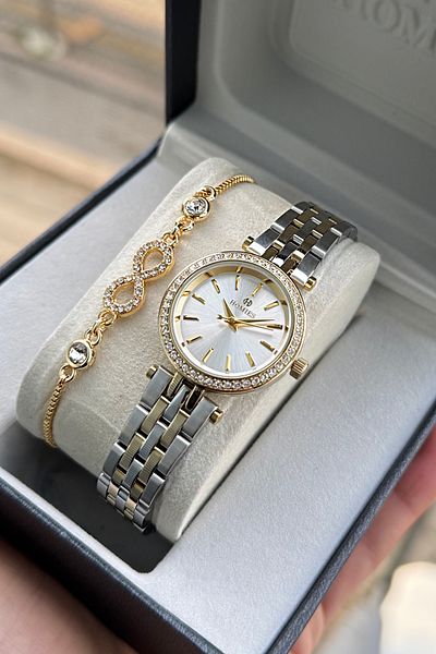 Homies Women's Wristwatch with Stone Small Case, 2 Years Warranty, Gift Box and Bracelet as a Gift.Hm143