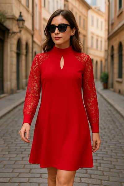 Moka Shopin Mokashopin Women's Long Sleeve Tulle Detail Sandy Mini Length Dress