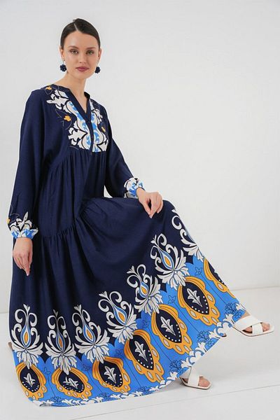 REKA MODA 2423 Authentic Patterned Hijab Dress - Navy Blue 4