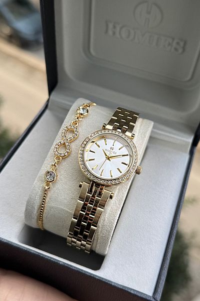 Homies Women's Wristwatch Stone Small Case 2 Years Warranty Gift Box .Hm143