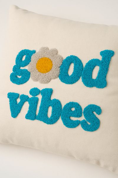 Rell Home غطاء وسادة منقوش عليه عبارة "Good Vibes"