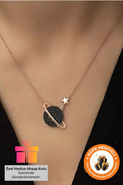 Lucente Jewellery Hediye Kutulu 925 Ayar Gümüş Rose Kaplama Yıldızlı Siyah Sa...