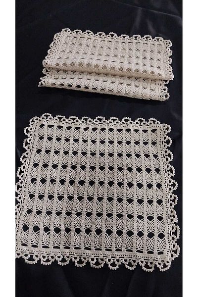 Papatyam Hand Knitted Crochet 3 Pieces (23X22) Handcrafted Lace/Vintage/Dowry Lace /Cotton Rope