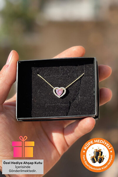 Lucente Jewellery 925 Ayar Hediye Kutulu Pembe Taşlı Sevgiliye Aşk Kolyesi Yı...