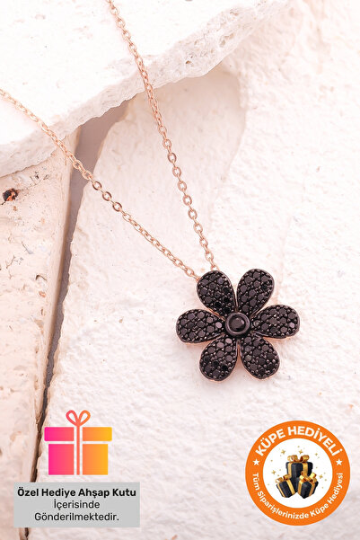 Lucente Jewellery Özel Hediye Kutulu 925 Ayar Rose Gümüş Kaplama Siyah Papaty...