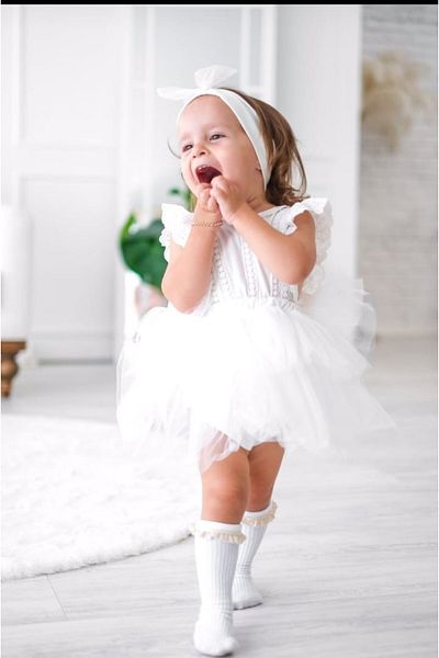 Amur Children's and Baby Dress White Cotton Tulle Detail