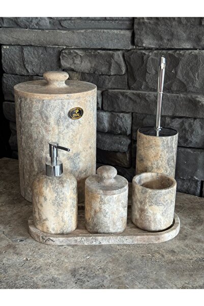 Polen Stone Silver Traverten 6 lı Banyo Takımı Doğal Taşın Zarafeti