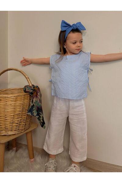 Bebeğimin Dolabında Girl's Muslin Fabric White Blue Set