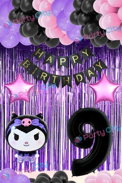 Party City 9 Years Old Kuromi Foil Balloon Themed Full Balloon Set - Starry - Backdrop Birthday Celebration Balloon Set