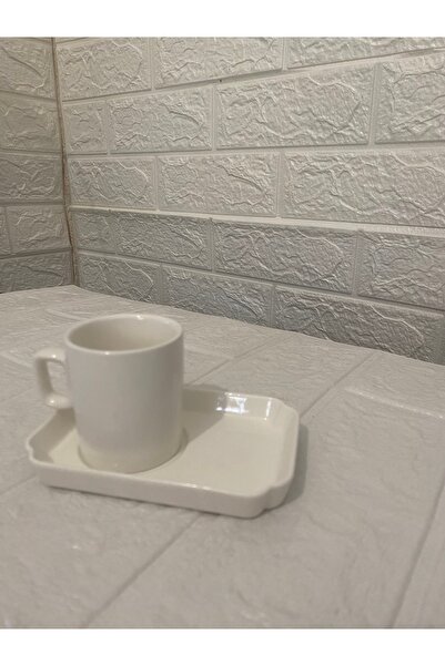 SEVEN7 Beyaz dikdörtgen tabaklı kahve bardağı 1 kişilik