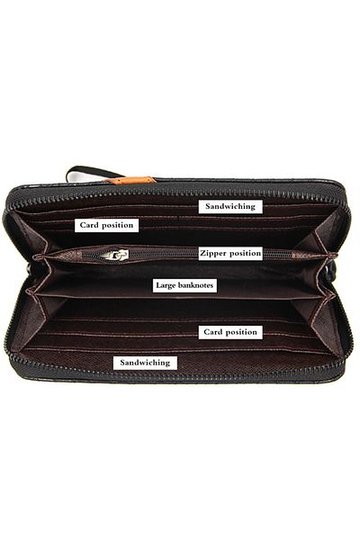 ETG Classic Braid PU Leather Large Capacity Men Long Wallet Zipper Card Holder Phone Bag