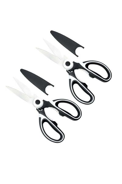 COOYA Set of 2 multi-purpose kitchen scissors, ergonomic handle, non-slip design, dishwasher-safe, black