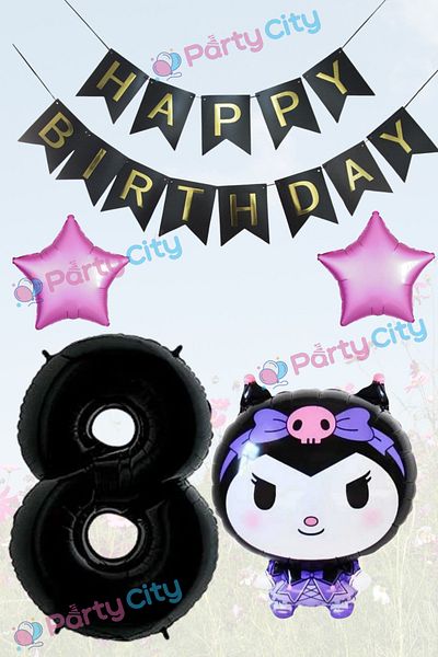Party City Kuromi Themed Starry Birthday Celebration Foil Balloon Set 8 Years Old