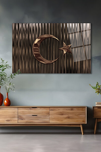 home dekors Türk Bayrağı Yatay Cam Tablo, Ev, İş, Kurum, Ofis, Makam Odası Hediyelik Tablo