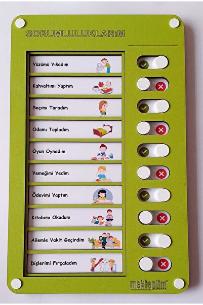 mekteplim Yılbaşı için hediyelik Eğitici Günlük Rutin Checklist Görev Ve Sorumluluk Tablosu Yeşil