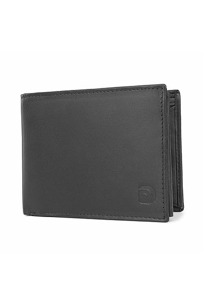 delis Men's wallet, genuine leather, Black, multiple compartments