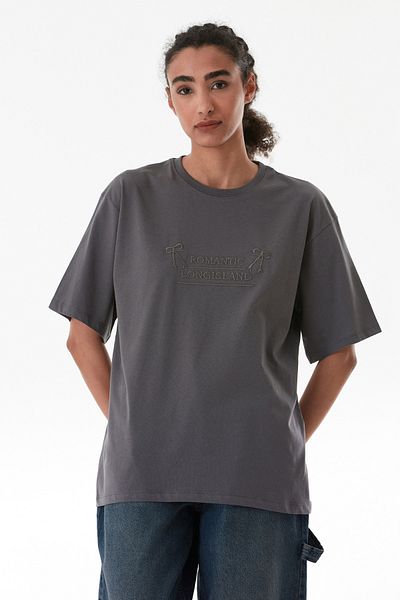 Fulla Moda Tricou oversize cu text și broderie cu panglică