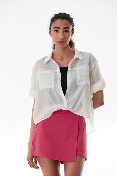 Fulla Moda Basic Body Detailed Double Pocket Crop Shirt