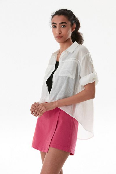 Fulla Moda Basic Body Detailed Double Pocket Crop Shirt