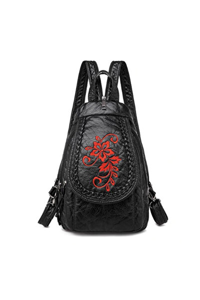 delis Women's Backpack, E-ly Gt367, Black, With Red Print